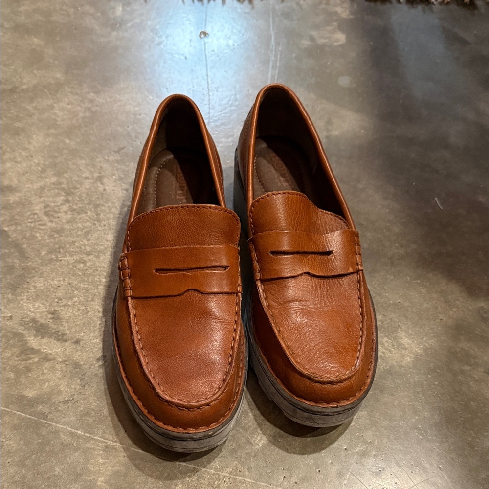 Born Women's Tan Leather Penny Loafers